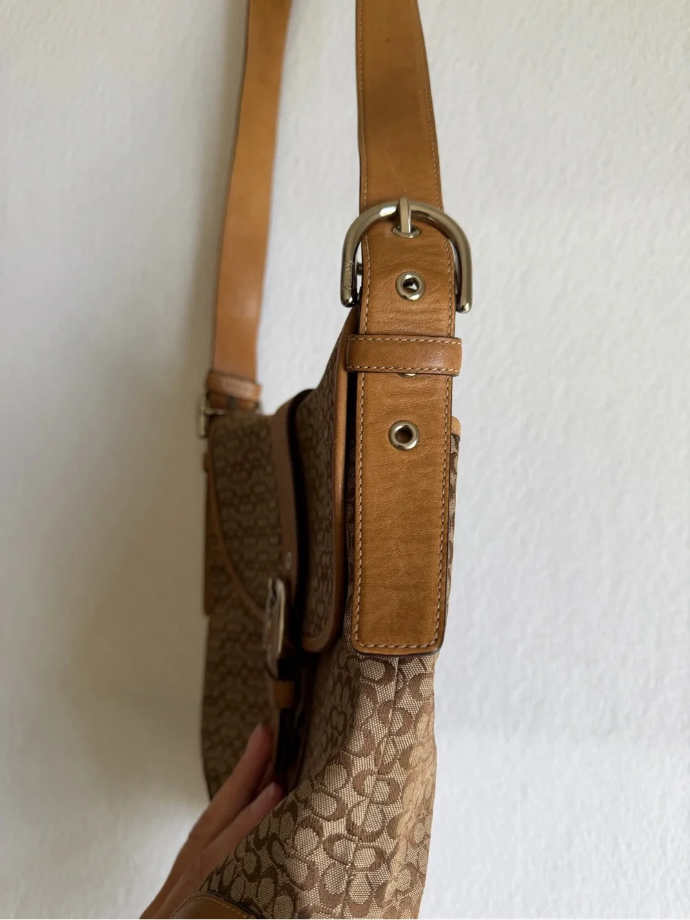 Vintage Coach Soho Signature Flap Shoulder Bag 6376 Khaki Jacquard Y2K leather